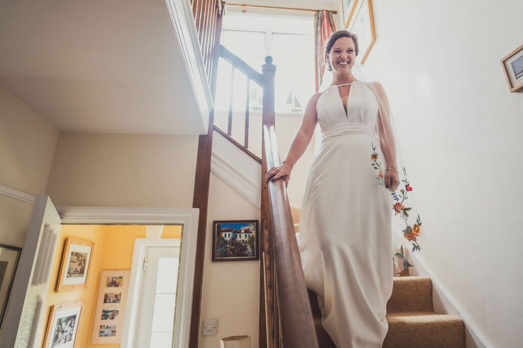 Bride walking down the stairs