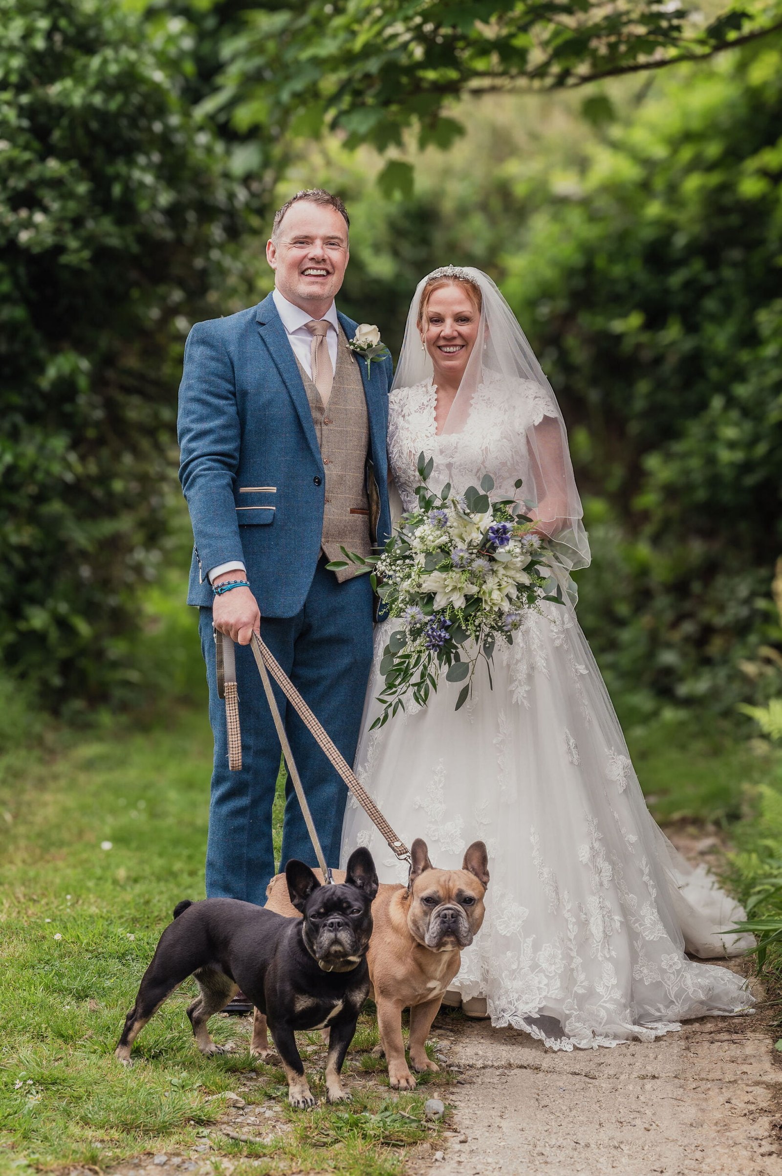 Bride and Groom and their dogs