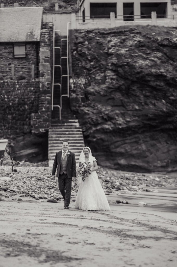 Bride and Groom on the beach, Cornwall